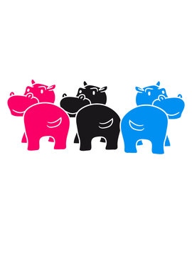 colorful pattern three 3 friends group team party popo ass butt funny comic dick happy cartoon sweet little cute baby hippopotamus child