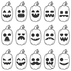 Set icon emoji pumpkin black line for halloween