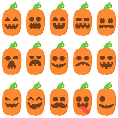 Set icon emoji cartoon pumpkin orange for halloween