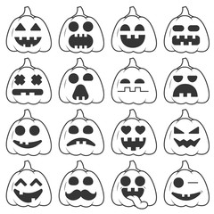 Set icon emoji pumpkin black line for halloween