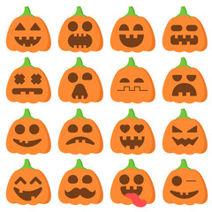 Set icon emoji cartoon pumpkin orange for halloween