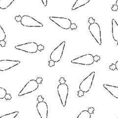 Vector seamless pattern hand drawn brush line chalk black carrot with short tail on white background