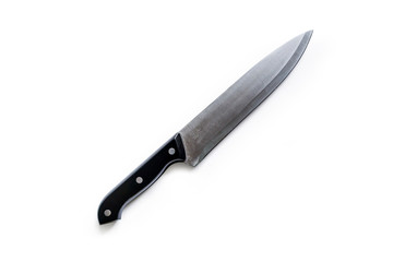 old chef's knife isolated on white background seen from above