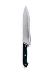 old chef's knife isolated on white background seen from above