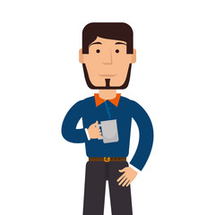 man male cartoon drinking coffee mug vector illustration