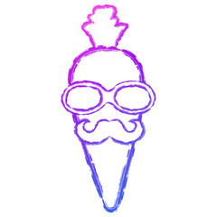 Vector hand drawn brush line gradient carrot with short tail, mustache and glasses on white background
