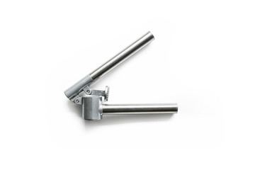 old garlic grater isolated on white background seen from above