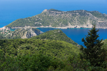 Fototapeta na wymiar View of Assos village and beautiful sea bay, Kefalonia, Ionian islands, Greece