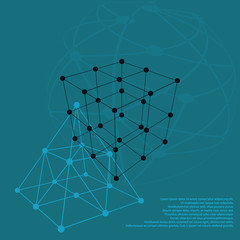 Wire frame Polygonal Element. Cube with Lines and Dots