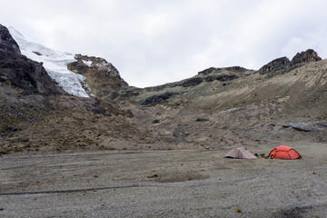 high altitude camping in the Cordillera Blanca in the Peruvian Andes