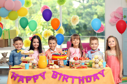 Children's birthday party in decorated room