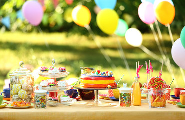 Birthday table in yard