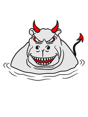 evil demon satan devil hell hippopotamus thick water swim thick large lake tümpel comic cartoon