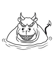 evil demon satan devil hell hippopotamus thick water swim thick large lake tümpel comic cartoon