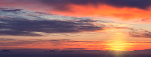 Panorama of Colorful Sunset Clouds over Atlantic Ocean