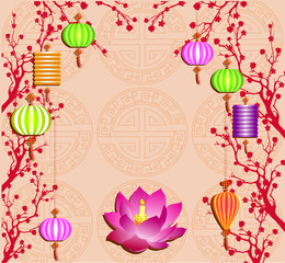 Mid Autumn Festival vector with lotus lantern and plum blossom