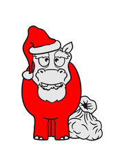 old father christmas santa claus hat sack winter gifts nicholas comic cartoon sweet little cute child happy hippo