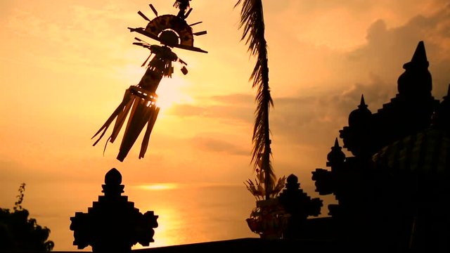 Silhouette of Traditional Decoration in Pura Luhur Uluwatu Temple at Sunset, Bali Indonesia
