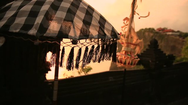 Silhouette of Traditional Decoration in Pura Luhur Uluwatu Temple at Sunset, Bali Indonesia