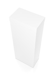 White tall vertical rectangle blank box with cover from top side angle.