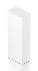 White tall vertical rectangle blank box with cover from isometric angle.