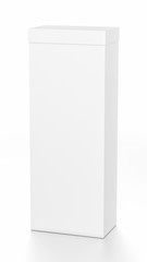 White tall vertical rectangle blank box with cover from top front far side angle.