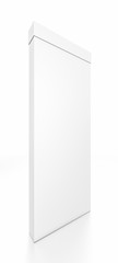 White tall thin vertical rectangle blank box with cover from front side angle.