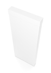 White tall thin vertical rectangle blank box with cover from top side angle.