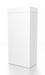 White tall vertical rectangle blank box with cover from side angle.