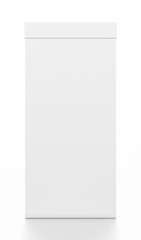 White tall vertical rectangle blank box with cover from front angle.