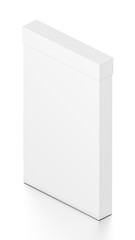 White tall thin vertical rectangle blank box with cover from isometric angle.