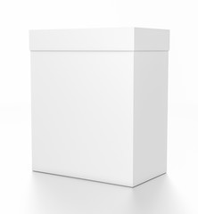 White vertical rectangle blank box with cover from side angle.