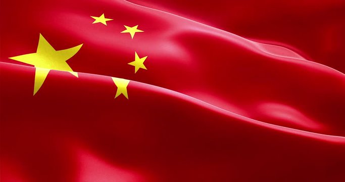 waving fabric texture with red color of the flag of people of republic of china, 3d animation.