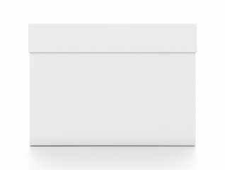 White horizontal rectangle blank box with cover from front angle.