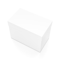 White horizontal rectangle blank box with cover from top side angle.