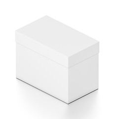 White horizontal rectangle blank box with cover from isometric angle.