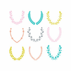 Colorful leaves pattern laurel wreath set on white background