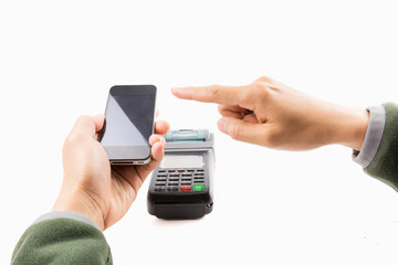 Mobile payment and omnichannel for business money by hand hold m