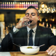 Man Dining Drinking Wine Beverage Concept
