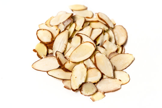 Sliced almonds isolated on white