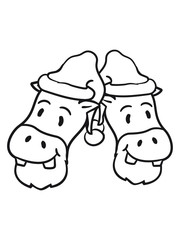 2 friends team xmas santa claus santa claus hat winter gifts nicholas comic cartoon sweet little hippo happy