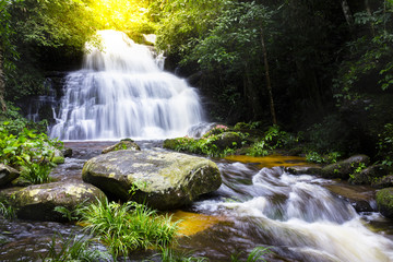 waterfall in deep forest rainy season,Mun Daeng Waterfall at Phu