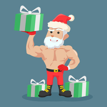 strong santa clause holding gift colorful