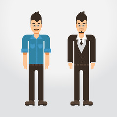 Cool vector hipster man character. Confident adult man wearing