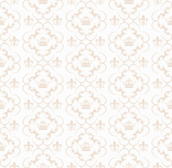 Abstract beige damask pattern or design template on white background