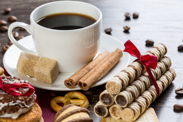 Biscuits and coffee on table