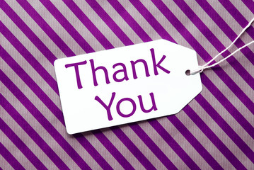 Label On Purple Wrapping Paper, Text Thank You