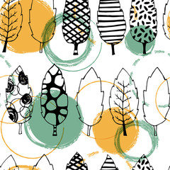 Leaves hand drawn vector seamless pattern