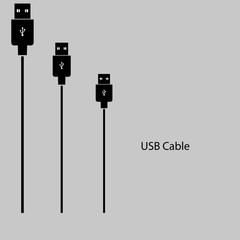USB a cable on  gray background