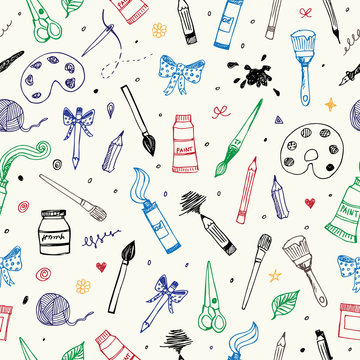 Hand drawn Art and Craft vector seamless pattern
